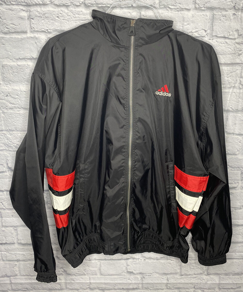 Vintage Adidas Windbreaker Jacket Zip Up Black Red White Vintage Adidas Windbreaker Jacket Zip Up Black Red White