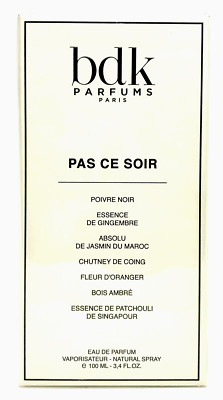 BDK PARFUMS PAS CE SOIR EAU DE PARFUM SPRAY FOR WOMEN 3.4 Oz / 100 ml BRAND NEW!