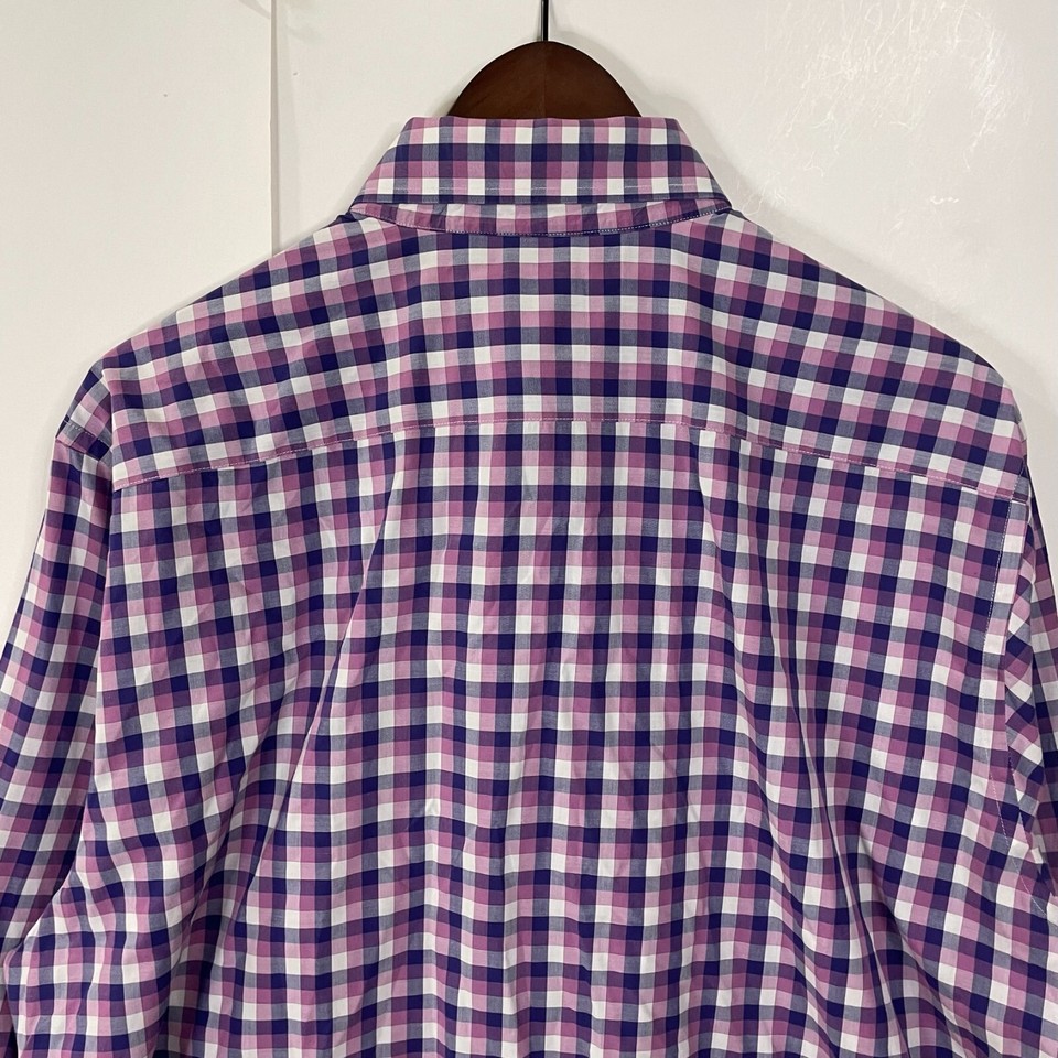 Tailorbyrd Collection Button Up Shirt Mens Purple Pink Plaid XL Pocket