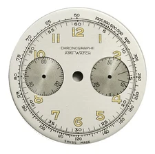 Vint. NOS AMI "Op-Effects" Chronograph Wristwatch Dial Landeron L48 32.3mm, 1940