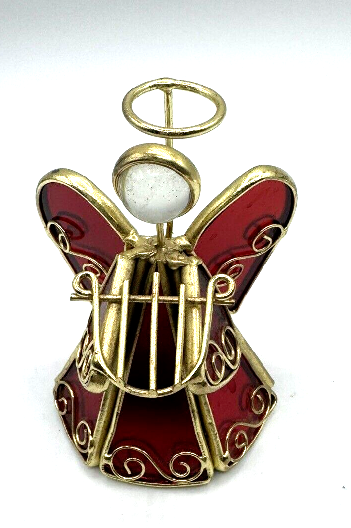 Stain Glass Christmas Angel Figurine Ornament Free Standing 4 inches high