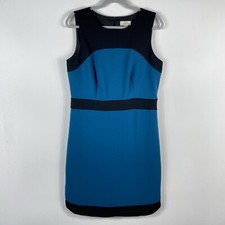 Ann Taylor LOFT Dress 10 Sleeveless Colorblock Sheath Teal Black