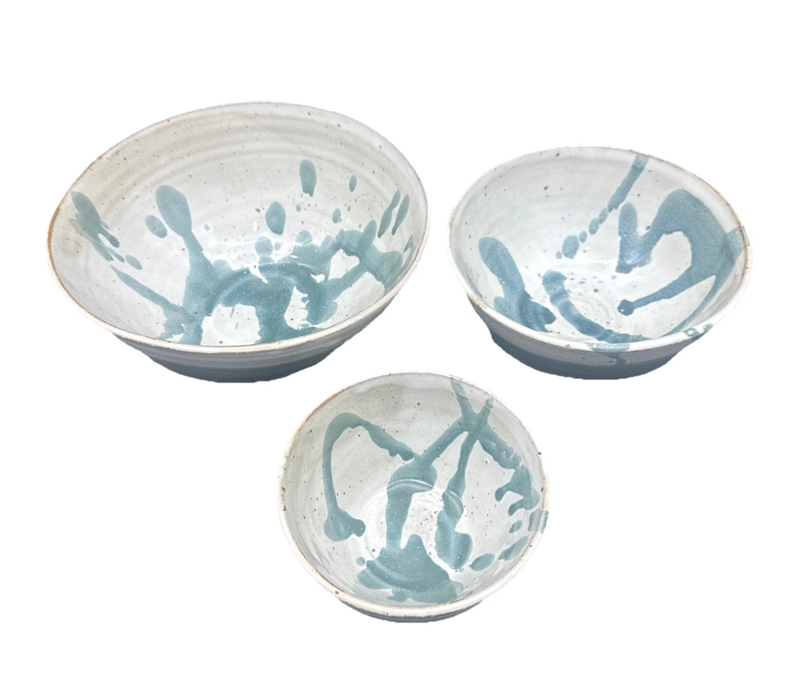Hand Crafted Pottery Studio Thrown Glazed Nesting Bowls Set Of 3 Signed
