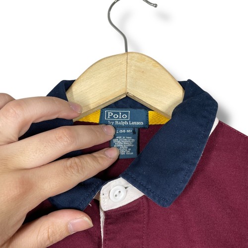 Polo Ralph Lauren Rugby Shirt Kids L Big Pony Long Sleeve Maroon Embroidered - Picture 3 of 8