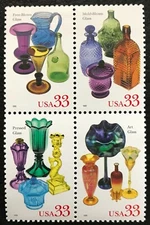 1999 Scott #3325-3328 - 33¢ - AMERICAN GLASS - Block of 4 Stamps - Mint NH 