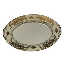 Plato para servir Wiss China porcelana dorada crema vintage 12" ovalado floral Japón