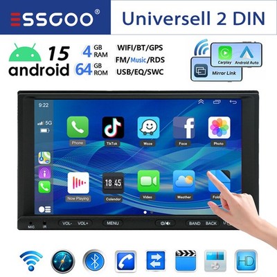 Doppel 2 DIN 7 Zoll Autoradio Android 15 4+64GB GPS Navi WIFI SWC Apple Carplay
