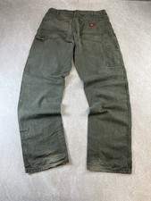 Dickies Carpenter Pants Mens 34x33 Green Canvas Workwear Utility Vintage 90s