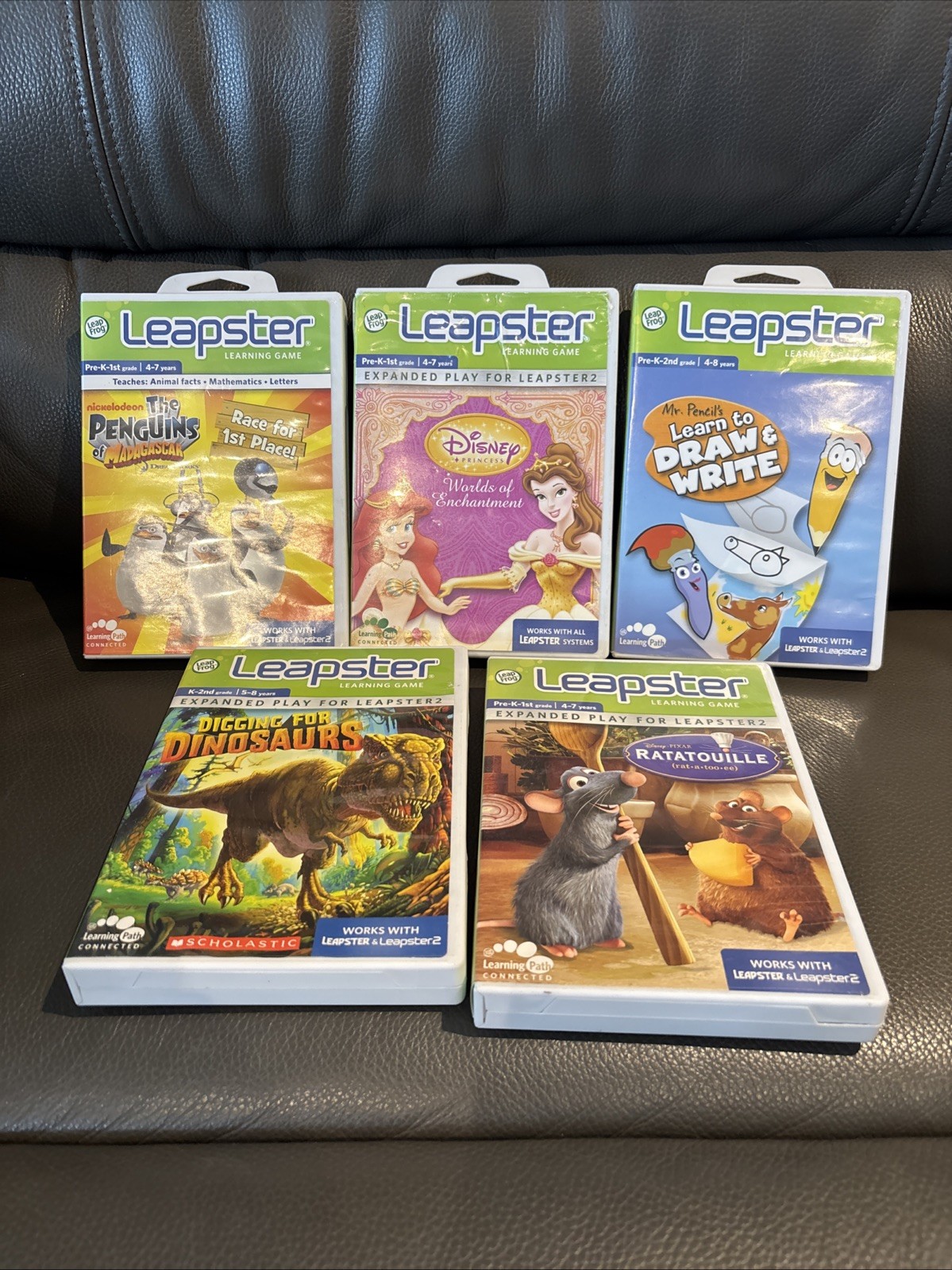 Leapfrog Leapster Video Game Bundle Disney Princess - Dinosaurs -Penguins Plus