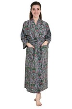 Indian Grey Floral Cotton Kimono Robes Maxi Dress Women's Clothing Gown US