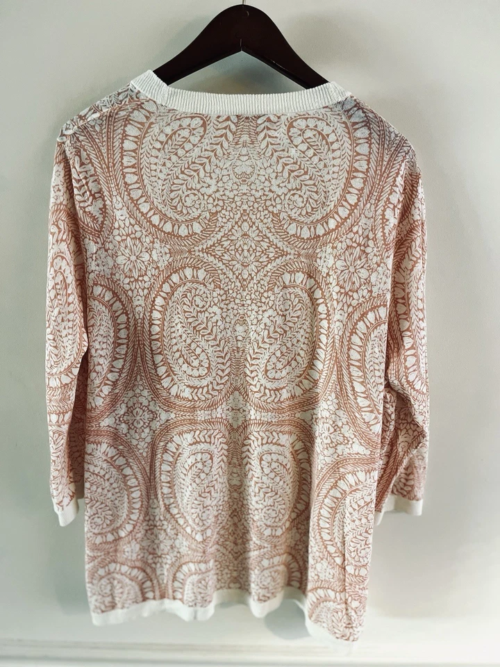 Cardigã feminino Talbots suéter tamanho 2X frente aberta linho algodão paisley floral - Imagem 2 de 4