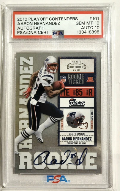 2010 PLAYOFF CONTENDERS RC ROOKIE BLACK AUTO #101 AARON HERNANDEZ PSA 10 AUTO 10