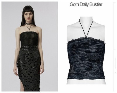 Punk Rave Sexy Knit Woman's Tops Halter Neck Rivets Decorated Ripped Camisole