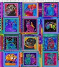 KINDRED CANINES Panel Metallic Quilt Fabric Laurel Burch /Clothworks  23" x 43"