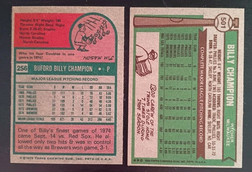 1975 Topps #256 & 1976 Topps #501 Billy Champion Lot - Picture 4 of 4