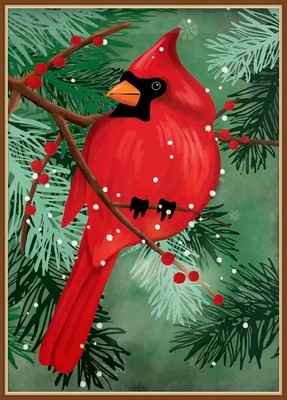EVERGREEN GARDEN FLAG * CARDINAL IN PINES * EMBELLISHED APPLIQUED' - BRAND NEW