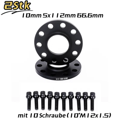 2Stk Spurverbreiterung 20mm 2x10mm 5x112mm M12x1.5mm Schwarz Spurplatten TÜV Neu - Bild 1 von 4