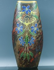 GORGEOUS LARGE c1910 ART NOUVEAU MONT JOYE LEGRAS FRENCH ENAMELED ART GLASS VASE