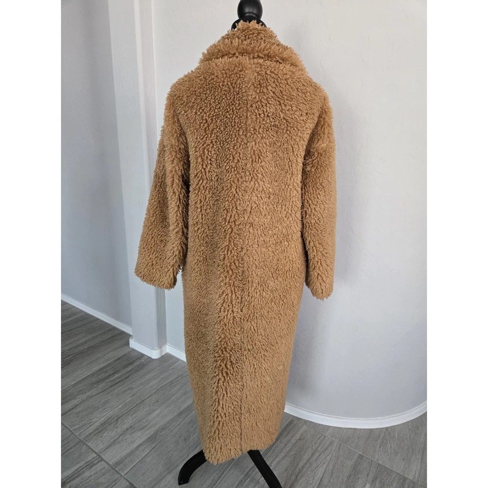Sugar Poison Faux Fur Long Coat Jacket Trench Tan Shaggy Oversized Sz S - Image 4 of 4