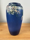 Weller Hudson 1920s Vintage Art Pottery Hand Painted Blue Floral Vase