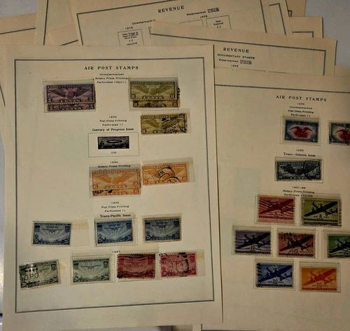 Air Mail-Air Post-Revenue Stamp Collection Lot on Pages 1862-1946 USA Stamps