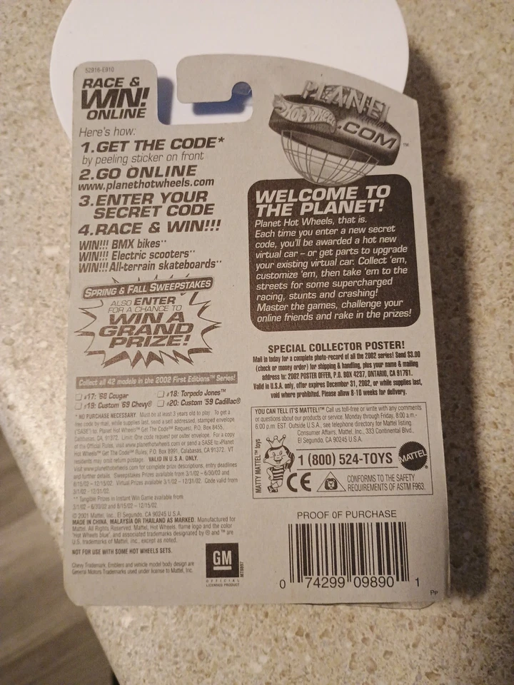 2001 Hot Wheels Custom 69 Chevy [First Editions Series] #19/42 Red - Image 2 of 2