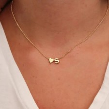 Personalise Heart Letter Necklace Initial Alphabet Gold Silver Love Girl Women .