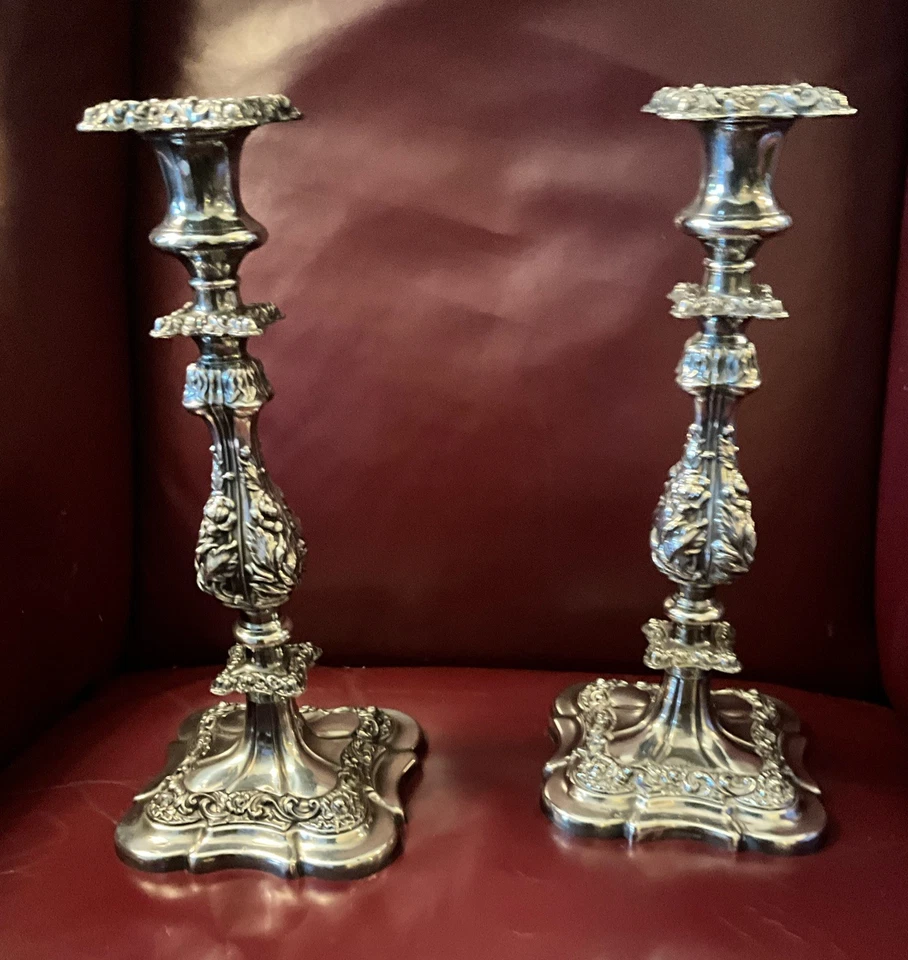 Par de candelabros antiguos Ellis-Barker de principios de 1912 plateados Foto 4 de 4