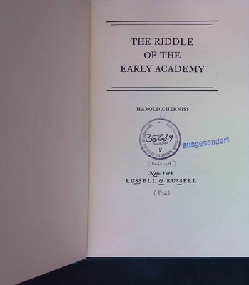 The Riddle of the Early Academy. Cherniss, Harold: