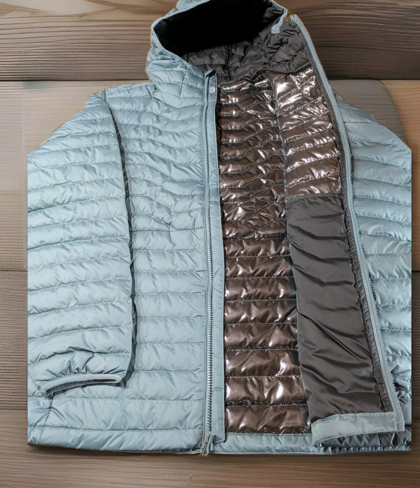 CHAQUETA CON CAPUCHA DE PLUMÓN Columbia Woodrose Crest FS 650 para hombre talla mediana nueva con etiquetas Aqua Colo