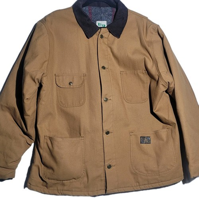 #ad KEY Chore Jacket XL Canvas Workwear Barn Coat Courderoy Collar Blanket Lined $54.00
