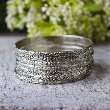 Solid 925 Sterling Silver Bangles, Hammered Bangles Stacking Set of 5 Bangles