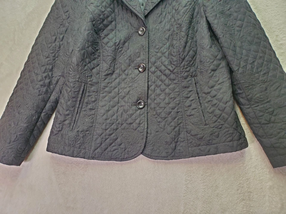 RQT Blazer Jacket Women Petite Medium Black Quilted Single Breasted Three Button - Image 3 of 4