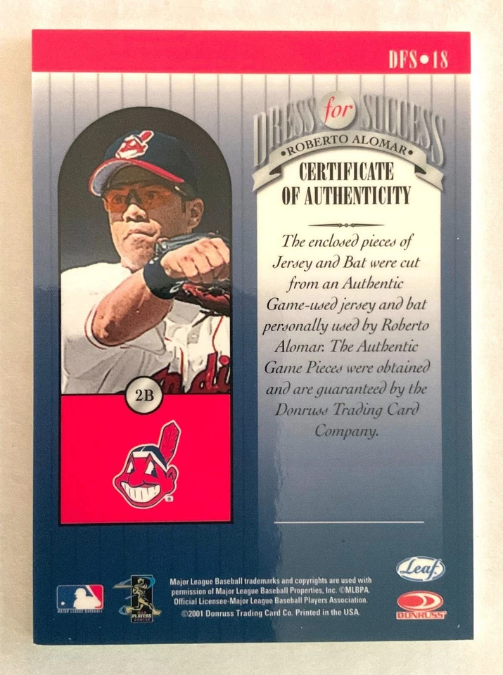 ROBERTO ALOMAR Dual Relic - 2001 Leaf Rookies & Stars - Dress For Success - Image 2 of 2