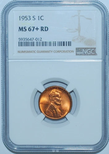 1953 S NGC MS67+RD Red Lincoln Wheat Cent