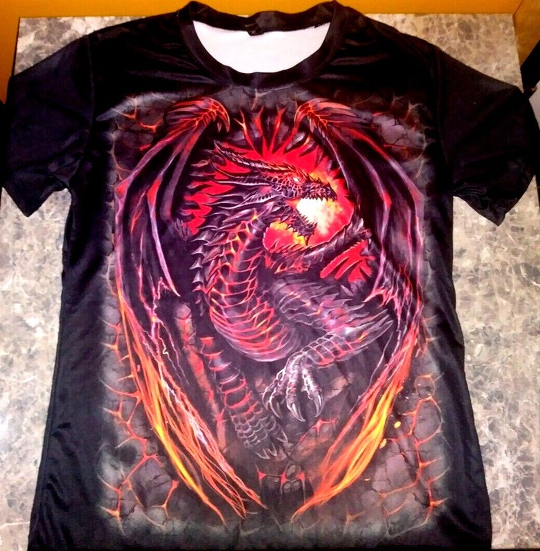 FIREDRAGON & DRAGON EMBLEM ON BACK - LARGE L  T-SHIRT Fantasy