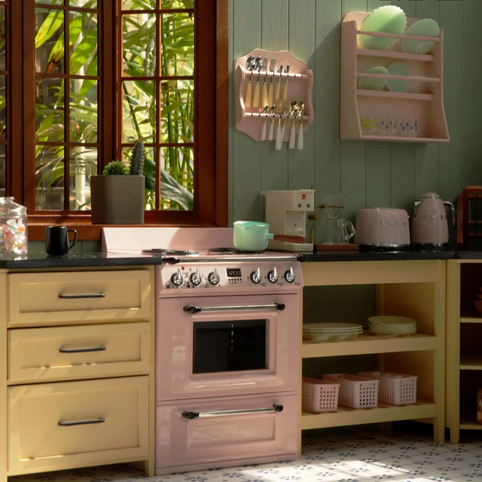 Estufa miniatura escala 1/6 para casa de muñecas horno campana extractora muebles de cocina Foto 3 de 4
