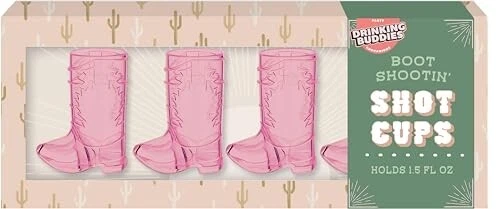 Pink Cowboy Boot Shot Glass Cup, Set of 4 1.5 FL Oz Ea