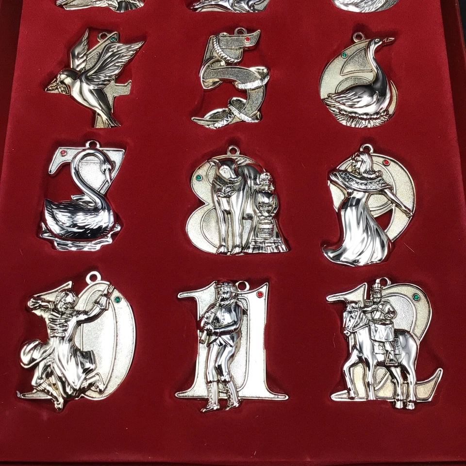 Harvey Lewis Twelve Days of Christmas Silver Plated Swarovski Crystal Ornaments - Image 3 of 4