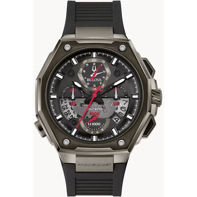Bulova Men's Watch Precisionist X Quartz Chrono Black Dial Rubber Strap 98B358