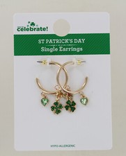New Way To Celebrate St. Patrick's Day Earrings - Hoop with Shamrock, Rainbow