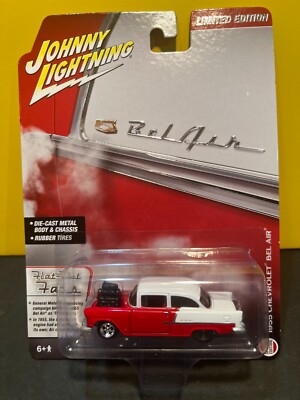 1/64 JOHNNY LIGHTNING 1955 CHEVROLET POST BEL AIR PRO STREET RED AND WHITE
