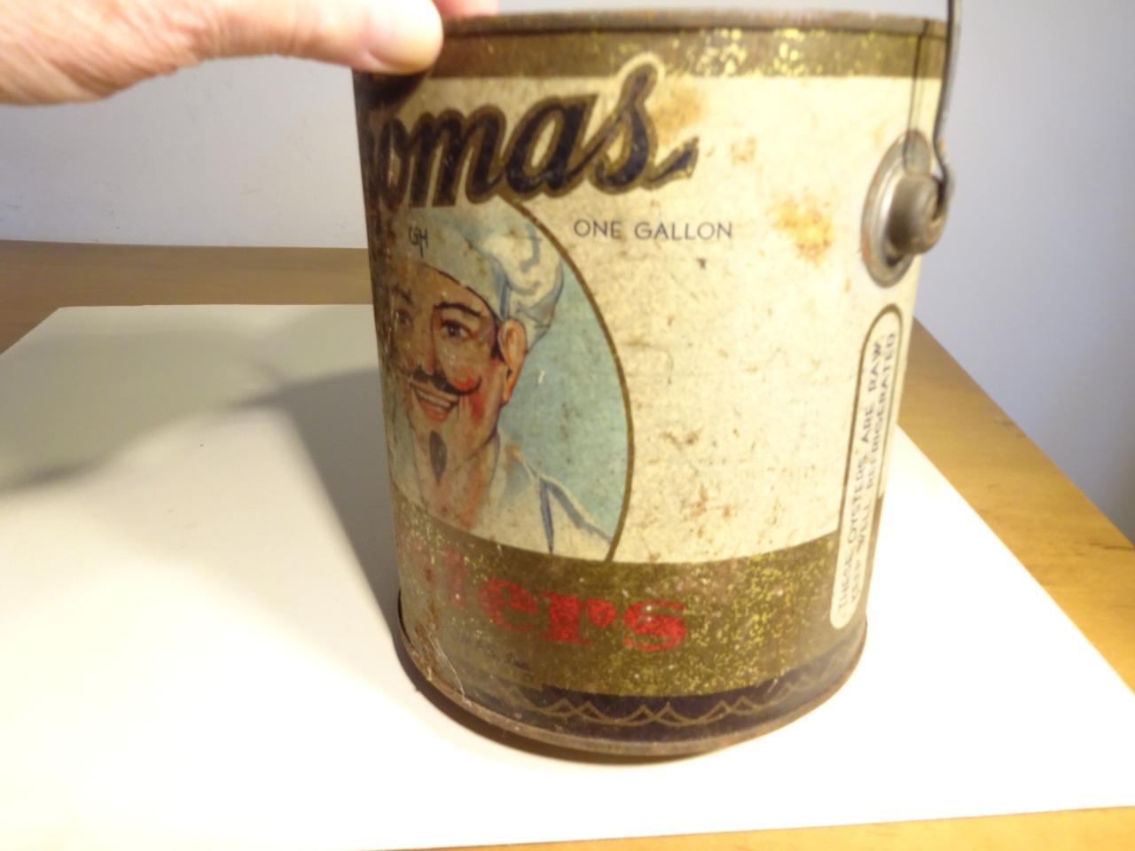 RARE Vintage Cincinnati Oyster Tin Can "GEO H THOMAS 1 Gallon" AS SHOWN