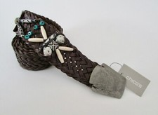 Chico's TITUS Brown Leather Tribal Beaded Belt Sz M NWT