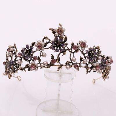 Women Crystal Pearls Crown Vintage Rhinestone Tiaras Bridal Wedding Crowns 1Pc