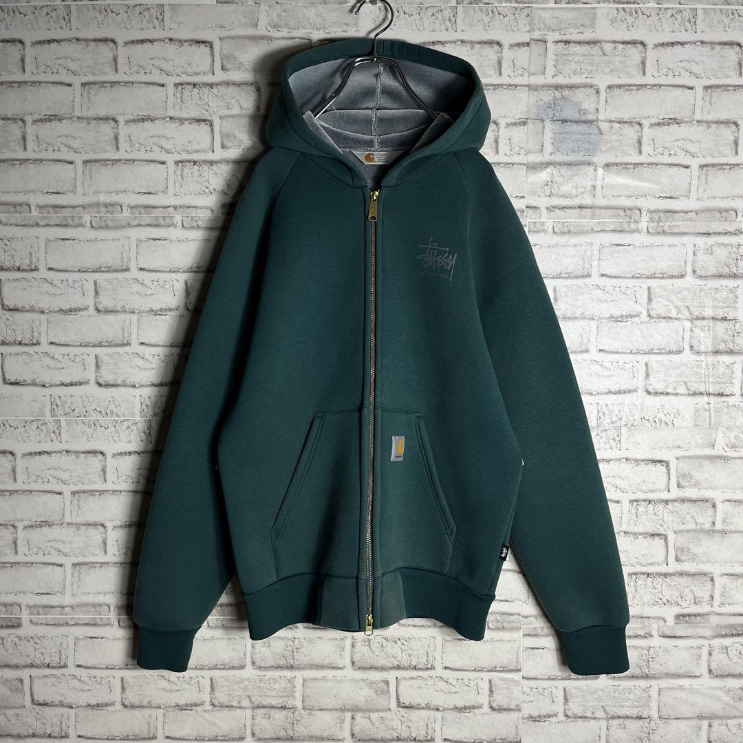 old stussy HAZExSTUSSY CARHARTT 美品　L Stussy x Carhartt Limited Zip Hoodie Green Rare Oversized