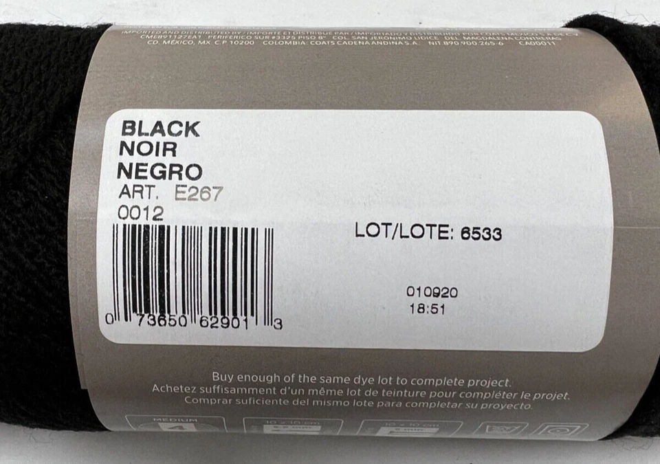 Fio de acrílico clássico RED HEART peso médio #4 190 jardas preto - Imagem 2 de 4