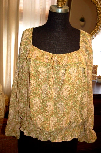 DR2 Paisley Peasant Blouse Top Sz L