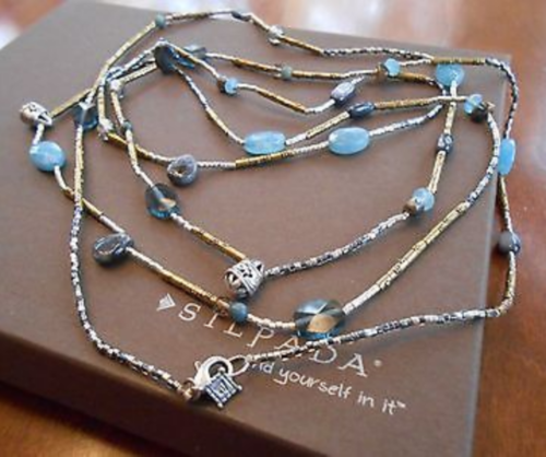SILPADA STERLING SILVER QUARTZITE KYANITE BRASS SHELL NECKLACE N2461 - Picture 11 of 12
