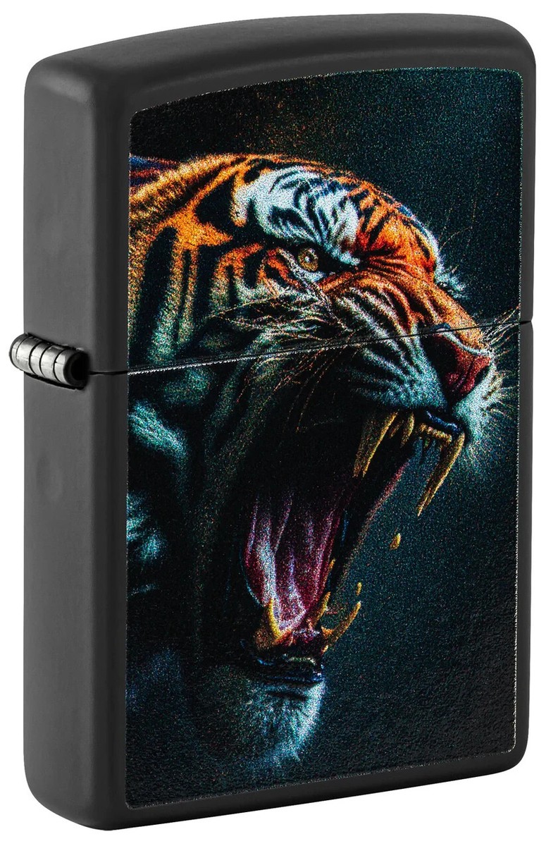Zippo 46241, Ferocious Tiger Road Design, Black Matte Finish